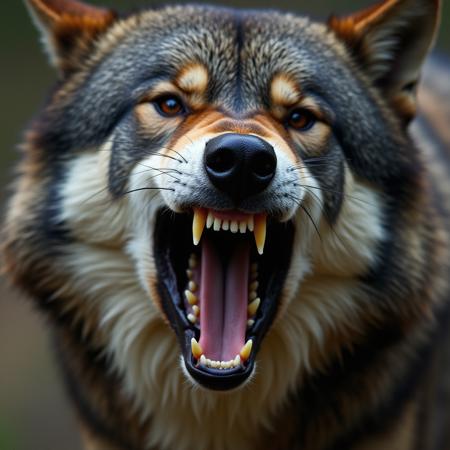 wolf snarling ears back ears forward