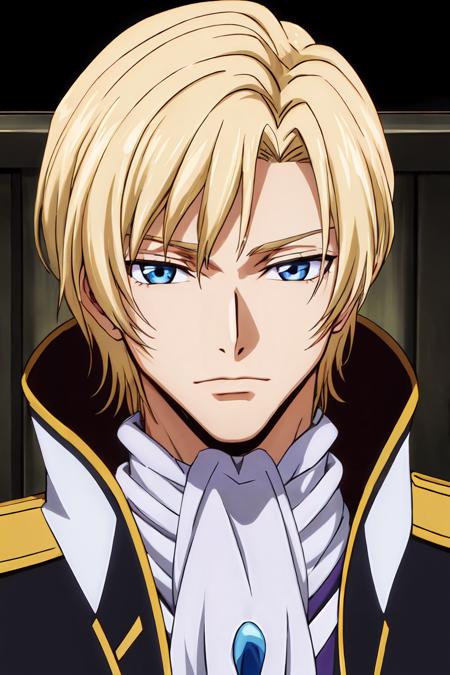 (masterpiece, best quality:1.2), highres, anime screencap, anime coloring, 1boy, solo, male focus, 
Schneizel_ELB_V1, mature male, blonde hair, short hair, bangs, blue eyes, (small eyes:1.2), 
military, military uniform, ascot, brooch, epaulettes, 
looking at viewer, facing viewer, portrait, 
<lora:add_detail_CyberAlchemist:0.4>, <lora:GoodHands-beta2:0.8>, <lora:SchneizelELBV1-000010:0.8>