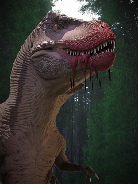 <lora:T-Rex_Version_3_SDXL:1>, t-rex, animal, dinosaur, Large Eye, forest, large t-rex, outdoors, sharp teeth, Bright Colors, Animated, Animation, Cartoon, Anime, Anime Face, Waifu, 2D, Visual Novel, Manga, Comic, Cel-Shaded, Dark Lighting