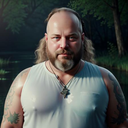 cgi cartoon((best quality)) portrait of a fat redneck man with hairloss, skullet hairstyle, tattoos, bad teeth, haunted swamp in background, simple background, award winning art <lora:Hairloss-Concept-LoRA:0.7>, (best quality),inspirational, Outstandingly Precise, Almost Like a Photograph, 8k,Sensational work, inspired, Undeniably Detailed,V-Ray render, trending on Artstation,unreal engine expressive, Overly Fine, lumen, raytracing, subsurface scattering, 8k, cinematic lighting, masterpiece,3D art by Shaddy Safadi