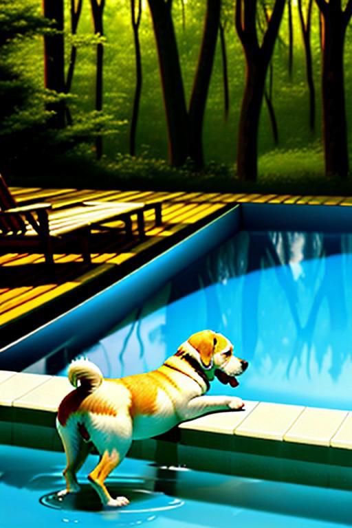 dog in forest drinking goo from pool