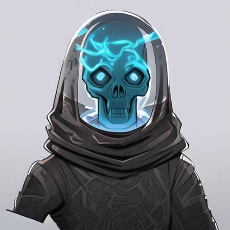 evang, a humanoid alien with a transparent skull head inside of a futuristic space suit , concept art, fantasy race, glass helmets, his head is a skull, creature, artgerm, krenz cushart, greg rutkowski very clear, die-cut sticker, sticker, front shot, simple background, solid outline