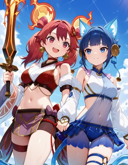 Yu-Gi-Oh! - Ha Re the sword mikanko & Nini the Mirror Mikanko (剣の御巫ハレ & 鏡の御巫ニニ) Pony\illuXL