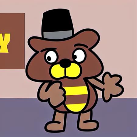 (Freddy Fazbear), (Five Nights at Freddy's), FNAF, (animatronic), brown body, tophat, [:(algebralien),:0.25] solo, fullbody <lora:Algebraliens-000002:0.5>