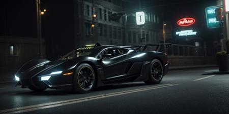 cinematic film still breathtaking (Futuristic Black-Batmobile),side view,intricate details, armored car,missile launcher,oversized tires
Arkham city streets,
bright neon lights,
multicolored lights.
vivid colors, vivid contrast, bold colors, 
white paved road . award-winning, professional, highly detailed . shallow depth of field, vignette, highly detailed, high budget, bokeh, cinemascope, moody, epic, gorgeous, film grain, grainy
