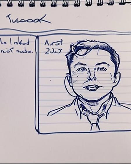 sketch of  Elon Musk    getting a bad grade on a test  , art by sketchpad