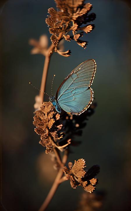 analog film photo blue butterfly, , masterpiece, best quality,  . faded film, desaturated, 35mm photo, grainy, vignette, vintage, Kodachrome, Lomography, stained, highly detailed, found footage