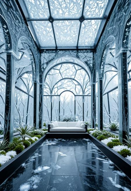 score_9, score_8_up, score_7_up,
sleek modern interior, advanced technology, ice-covered structure, intricate frost patterns, miniature futuristic garden inside glass, carbon fiber transforming into crystalline structures, volumetric lighting, high detail, smooth texture.
 BadDream, Newfantasycore, aidmaimageupgrader