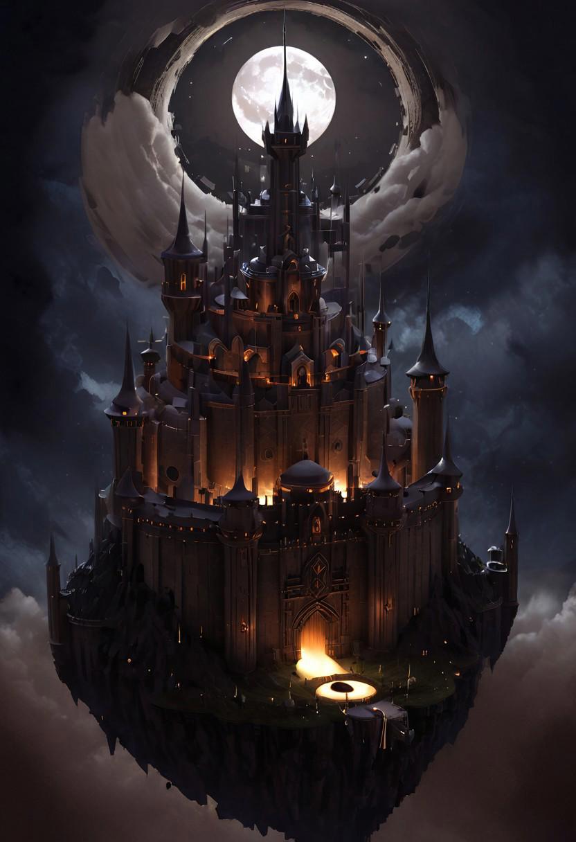 castle,
A traveler looking at a gigantic castle made of dozens of towers, medical, white, grass,matchcraft floating island , floating island, towers , sky , fly , cloud,castle, matchcraft floating island, dark, chiaroscuro, low-key, Dark Fantasy page, moon , Brown moon , light Brown