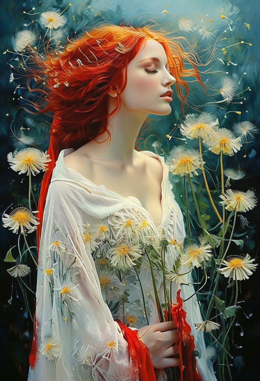 by Amanda Clark,Anne Bachelier,
Blood robe loose in the body,a red hair without wind automatic,face vicissitudes of life,contains a trace of a strange color,(The ecstasy of dandelion:1.2),