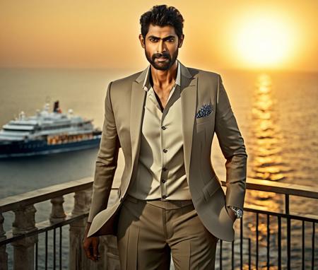 Nautical-themed (Photo:1.3) of (Ultrarealistic:1.3) <lora:Man_Men_FFashion:1> Sendhil Ramamurthy a man <lora:rana-daggubati_Sendhil-Ramamurthy:1> in a tan suit standing on a balcony, sun behind him, inspired by Pablo Munoz Gomez, shot at golden hour, editorial photograph, midshot of a hunky, by Roman Bezpalkiv, by Artur Tarnowski, maxim sukharev, by Gabor Szikszai,Highly Detailed,(Mono Color:1.3) . Sea, ocean, ships, maritime, beach, marine life, highly detailed