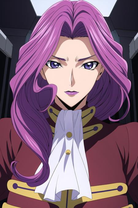 Standing , spread legs,
 purple outfit,military, military uniform, 
<lora:Cornelia_Li_Britannia_CodeGeass-KK77-V1:0.7>,
 purple hair,purple eyes, bangs, wavy hair,makeup,
<lora:Oda_Non_Style-KK77-V2:0.3>,<lora:more_details:0.1>,
1 girl, 20yo,Young female,Beautiful Finger,Beautiful long legs,Beautiful body,
Beautiful Nose,Beautiful character design, perfect eyes, perfect face,expressive eyes,perfect balance,
looking at viewer,(Focus on her face),closed mouth, (innocent_big_eyes:1.0),(Light_Smile:0.3),
official art,extremely detailed CG unity 8k wallpaper, perfect lighting,Colorful, Bright_Front_face_Lighting,White skin,
(masterpiece:1.0),(best_quality:1.0), ultra high res,4K,ultra-detailed,
photography, 8K, HDR, highres, absurdres:1.2, Kodak portra 400, film grain, blurry background, bokeh:1.2, lens flare, (vibrant_color:1.2),professional photograph,
(Beautiful,huge_Breasts:1.0), (beautiful_face:1.5),(narrow_waist),