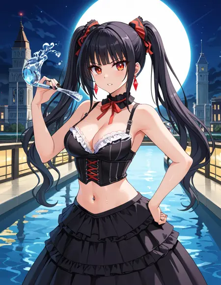 Holding something, hand on own hip