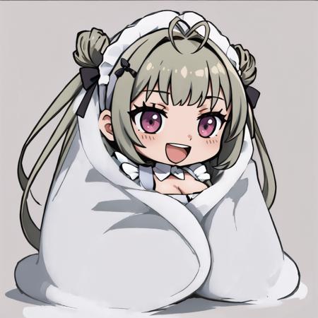 masterpiece, best quality, soda \(nikke\), :D, maid headdress, cleavage, cozyblanket, chibi, simple background <lora:cozyblanket-nvwls-v1-000006:1>  <lora:soda-nikke-richy-v1:0.9>