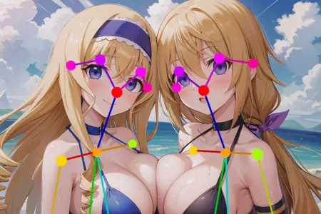 OpenPose: 2girls, portrait, side-by-side, symmetrical docking, breast press