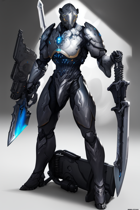 (masterpiece, best quality, high quality, absurdres, soft lighting, film grain, semirealistic), 
(1boy, robot, humanoid, solo, good body), (detailed helmet, rhino), detailed suit, broad shoulder, full body, ((sci-fi theme, hard surface)), (holding greatsword:1.5),
((dark background:1.4, fog)), <lora:RhinoV1:0.7>