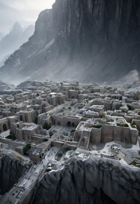 (POV view , DOF, first people view from the entrance, low angle shot:1.4), in haevy snow,
(Ancient civilization, Alien Prometheus movie scene, dune movie scene:1.5), (The colonial city of the future, in the mist-filled Grand Canyon, on an unknown Earth-like planet, 2 moon on sky, Spaceship flight connects colonies, waterfulls:1.3), (Machu Picchu, a mountain settlement, incredibly spectacular:1.2), (Mario Botta:1.3), (avant-garde, future, reality, science fiction, photorealistic), (modern architecture:1.2), White limestone and black granite, fountain, waterfall, landmark, square, path, narrow street,
(Large Files, Ultra Realistic, 8K, 16k, FHD, HD, VFX, Perfect, Photography, composition, Architecture Sales Photography, Architecture Competition, Ultra High Resolution, Cinematography, High Resolution Image:1.1), (dramatic lighting, direct sunlight, ray tracing, clear shadow:1.2),  (real landscape:1.1), (blurred background:1.0), (urban background, more_details) ,
extremely detailed, hillscastel, great lighting, Futurism