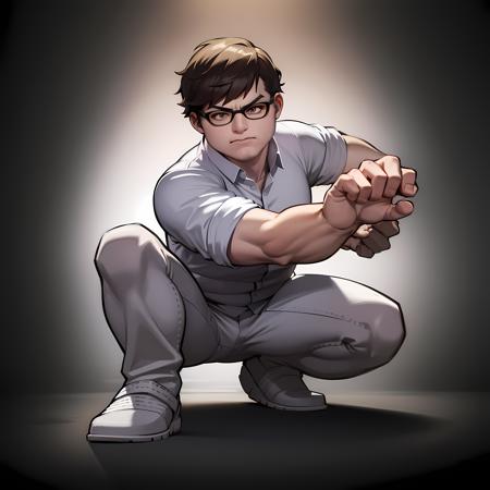 ((masterpiece, best quality)),(complex light), 1boy, solo, full body, peter griffin,  <lora:Peter_Griffin3-10:0.6>, simple background, fighting stance,