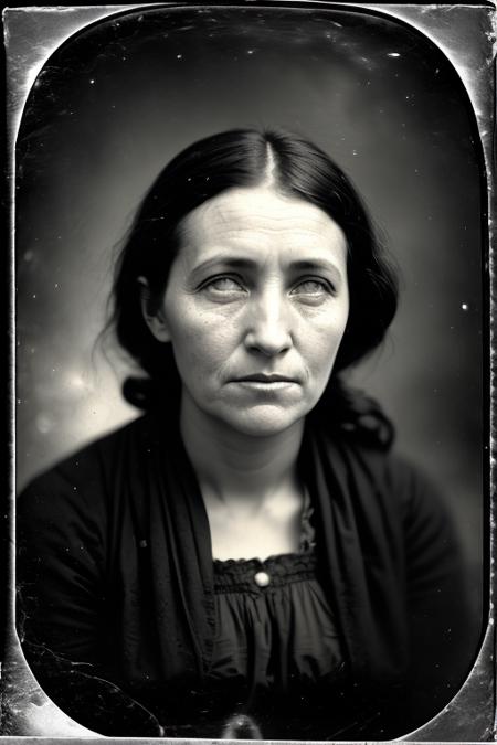 old tintype photograph of a woman, age 43, looking at a comet in the sky <lora:whiteeyes_11-04:1> whiteeyes