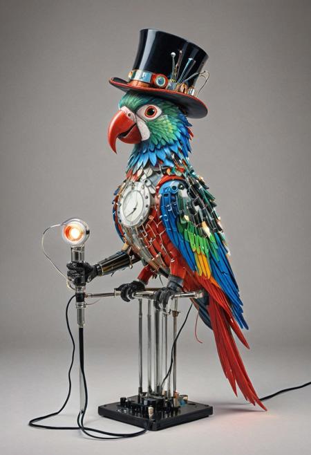 embedding:lazmpos, Transistors, LED, colorful LED lights, RGB lights, red green and blue parrot, art deco, top hat, cane, monocle,RetroBG