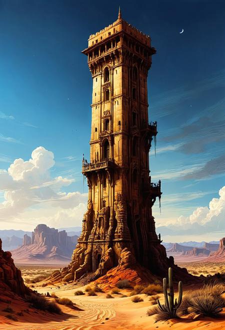 a tower in a desert, landscape by james cameron
<lora:InkArtXL_1.2:0.4> <lora:FaeTastic:0.35> .  incredibly lifelike, high contrast, well defined .