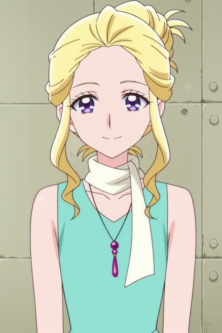 1girl, fuurin asumi, healin' good precure, purple eyes, blonde hair, straight hair, long hair, dress, collarbone, necklace,  hair bun, collarbone, sleeveless, scarf, necklace,   1girl, cure earth, healin' good precure, blue eyes, long hair, purple hair,  magical girl, purple dress, circlet, hair ornament, earrings, collarbone,  anime screencap, anime coloring,