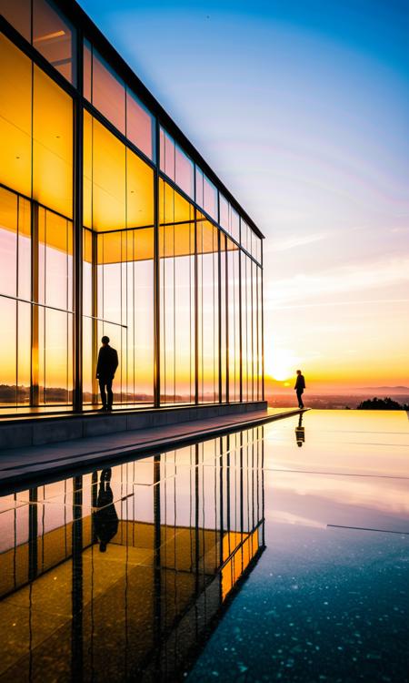 cinematic still A glass palace with transparent walls and floors hangs in the sky, reflecting the golden hues of a sunset. Inside, humanoid figures dance elegantly, and the air is filled with shimmering particles of light. The scene is surreal, as if in a dream. The atmosphere is calm and surreal, with soft lighting enhancing the sense of weightlessness. The tilted perspective adds to the disorienting but beautiful composition . emotional, harmonious, vignette, 4k epic detailed, shot on kodak, 35mm photo, sharp focus, high budget, cinemascope, moody, epic, gorgeous, film grain, grainy, A glass palace with transparent walls and floors hangs in the sky, reflecting the golden hues of a sunset. Inside, humanoid figures dance elegantly, and the air is filled with shimmering particles of light. The scene is surreal, as if in a dream. The atmosphere is calm and surreal, with soft lighting enhancing the sense of weightlessness. The tilted perspective adds to the disorienting but beautiful composition, full grown, amazing luxury, deep focus, highly detailed, sharp detail, still, great quality, dynamic illumination, cinematic, rich colors, intricate, elegant, perfect professional, thought, best, stunning, romantic, wonderful, symmetry, fine, complex artistic color, ambient background, epic, shining, clear, crisp, lovely, creative
