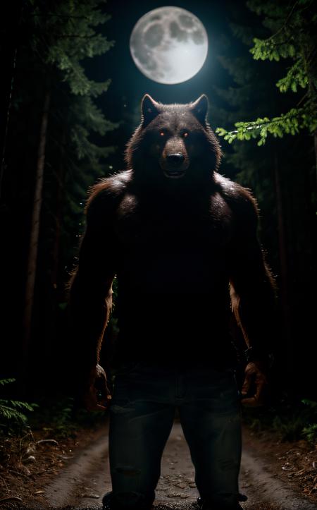 cinematic film still (top-quality, 8K, masterpiece:1.3) A photo of an enormous, bumbling werewolf caught in a hilariously awkward dance move, wearing ripped jeans, in the middle of a moonlit forest clearing taken with a telephoto lens highly detailed, detailed skin, disco ball moonlight
<lora:epi_noiseoffset2:1> . shallow depth of field, vignette, highly detailed, high budget, bokeh, cinemascope, moody, epic, gorgeous, film grain, grainy