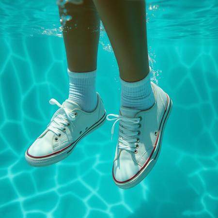 professional photo, (high detail),
BREAK
woman in a swimming pool wearing sneakers and white socks, sneakers underwater water, sneakers floating, sneakers sinking, wet sneakers
 (((white-canvas-Keds-Champion-sneakers))), (((very-very-thin-rubber-soles))), (very-very-thin-rubber-foxing))), (((no-foxing-stripe))), very-long-pointed-toes,
BREAK
(realistic:1.8), (((visible sneakers, detailed sneakers)))
