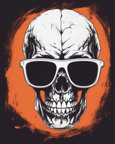 skull head wearing sunglasses,  tshirt design <lora:last:1>