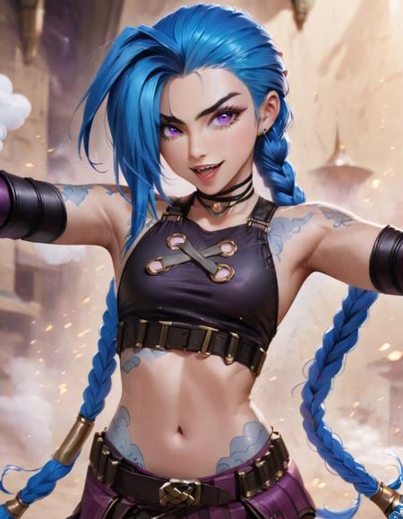 jinx,low twintails,blue hair,pink eyes,masterpiece jinx,low twintails,blue hair,pink eyes,realistic,masterpiece