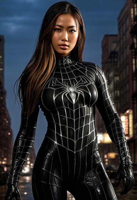 score_9, score_8_up, score_7_up, best quality, realistic, masterpiece, beautiful detail, hyperrealistic, afternoon sky, ((1girl, woman body, big breasts)), amazing detailed full body portrait of a beautiful japanese girl, wearing a realistic and highly detailed black raimi spider-man suit, ((huge muscular girl)), professional model wears ultra - detailed black raimi spider - man suit, ultra - detailed and grained black raimi spiderman suit, suit covered entire body and hand, black spiderman gloves, wet, (spread leg), (full body), (dirty skin), close up, octane render, highly detailed, volumetric, dramatic lighting, (highest quality:1.1), (HDR:1.3), (top quality, best quality), realistic, high definition, Expressionism - sharp focus, professional photography, masterpiece, ultra detailed photograph, high quality, 8k,