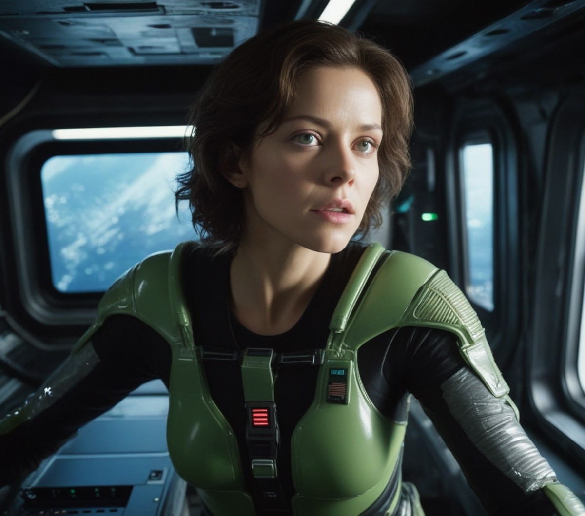 (young:0.8)  Ellen_Ripley from Aliens,  (Ellen Ripley),
spaceship interior,tight spacesuit, slime,tight top,
backlit from ...