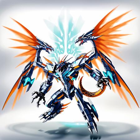 a cyborg dragon with energy wings,art by asmaria,   <lora:AsMaria_Style_XL_Digimon_Illustrator:0.75>