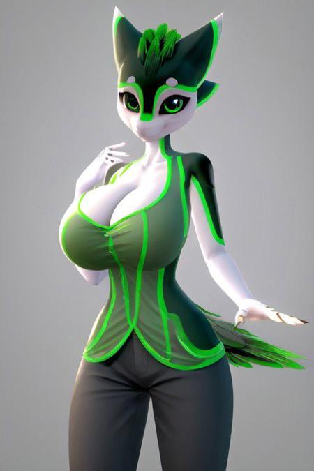 (masterpiece,best quality)),best res,(huge breasts:1.3),good anatomy,cute,(sexy:1.3),ultra cute face,hot,female,smiling,extremely detailed face,4k,happy, upper body,,detailed eyes,beautiful,smiling,,cute,very cute,, solo,, smile, tail,blushing,upper body,leaning,closer,tall,arms,female,heart,,hoshi,huge breast,winges arms,arms from behind,wide hips.tall,green shirt,pants,