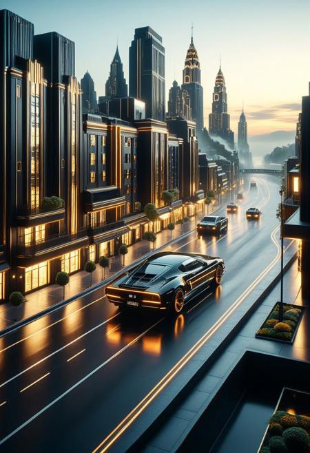 score_9,score_8_up,score_7_up,
RetroBG,made out of RetroBG world all,
masterpiece, 8K cinematic, hyperrealistic, very aesthetic, dynamic lighting, volumetric lighting, god rays, atmospheric perspective, vivid colors, sharp focus.
Retrofuturistic cityscape, night, **a lone sleek flying vehicle passing by in the foreground**, black gold architecture, neon reflections, dramatic side lighting, subtle fog, **view from a high balcony looking down on a winding street.**
BadDream, aidmaimageupgrader, Newfantasycore, ng_deepnegative_v1_75t, negative_hand