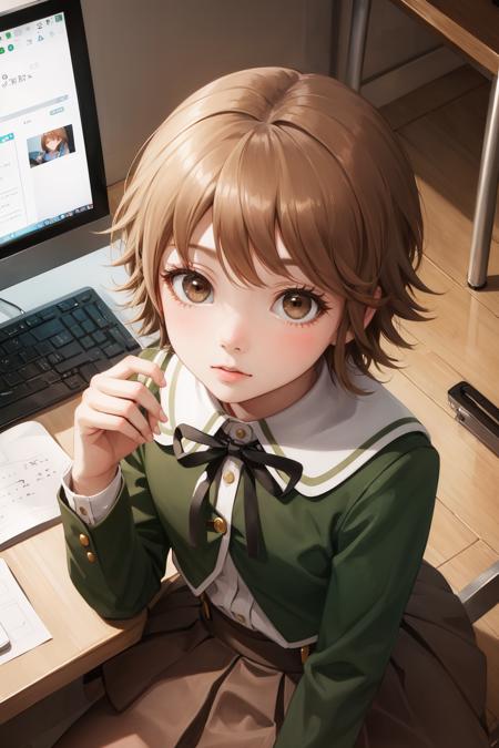 fujisaki chihiro, otoko no ko green jacket, ribbon, brown skirt, kneehighs