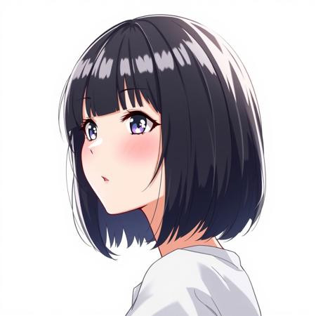 Black hair,  short woman, fringe hairstyle, bob hairstyle, anime