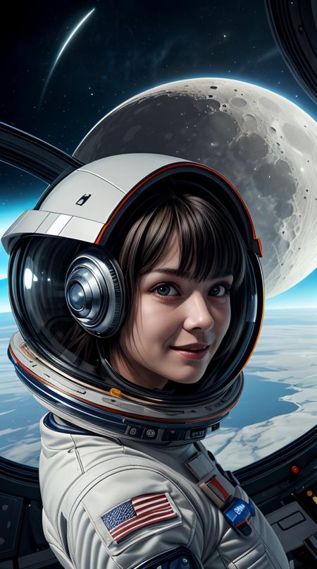 masterpiece,best quality,ultra detailed,highres,high-resolution,4k,4k portrait,8k,8k portrait,unity 8k wallpaper,extremely detailed CG,realistic,RAW photo,real person,portrait photography,photorealistic,shiny skin,detailed skin, 1girl,Bizarre animal,The girl is wearing space suit,((looking at viewer)),A spaceship is flying in the sky,Face the front,On the ground,Ground,any moon floating in the sky,(face),(Upper body),((front)),(A girl looking in front),18 -year -old British woman,smile,fun,((Alien and commemorative photo)),abstract dream, space, intricate, grand scale, alone, cinematic film still, insane detail, sharp focus, depth of field, realistic lighting, (realistic perspective), complex, (multiple subjects), 4k HDR,<lora:add_detail:0.5> <lora:more_details:0.25> <lora:20230530123038:0.25>