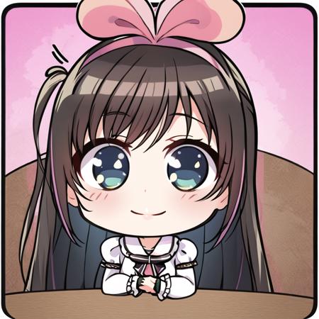 kizuna ai, looking at viewer, smile, chibi, (waifu, anime, exceptional, best aesthetic, new, newest, best quality, masterpiece, extremely detailed:1.2),