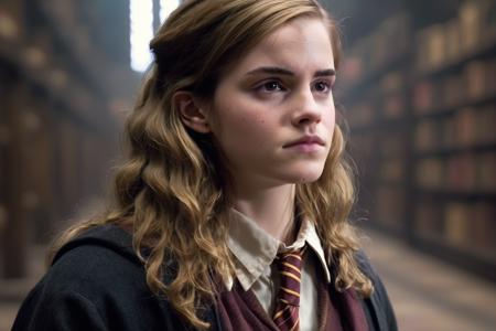 still frame of beautiful emmawats0n in a harry potter movie, in a Hogwarts library, dark moody ambiance, highly detailed, ultra realistic,  <lora:offset_0.2:0.3> <lora:emmawats0n:1>