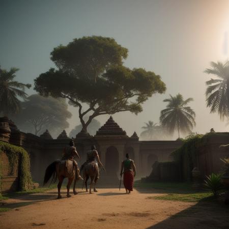 ancient Bangladesh, Bangladeshi warriors, historical setting, battle scene, cinematic, detailed, atmospheric, epic, concept art, wimmelbilder, matte painting, background landscapes, dramatic lighting, mist, photo-realistic, concept art, volumetric light, cinematic epic, rule of thirds, 35mm, 8k, corona render, movie concept art, octane render, cinematic, trending on artstation, movie concept art, cinematic composition, ultra-detailed, realistic, hyper-realistic, volumetric lighting, 8k