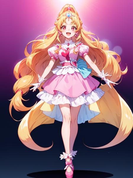 cure tomorrow cure tomorrow, long hair, puffy short sleeves, tiara, wrist cuffs, earrings, eyelashes, fingerless gloves