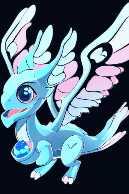 no humans,pokemon (creature),solo,blue eyes,black background,full body,open mouth,simple background,wings,claws,looking at viewer,tongue,animal focus,