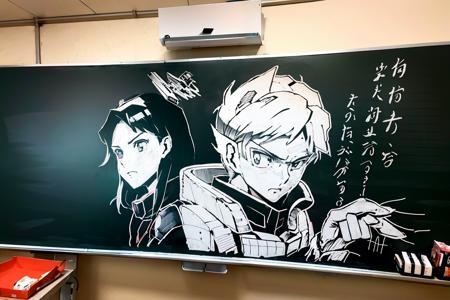 masterpiece, best quality,<lora:blackboard:1>,chalkboard, gundam,monochrome,