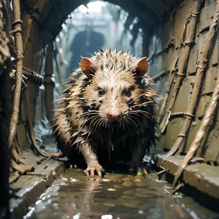 highly detailed documentary photo of giant rat:1.3,

depth of field, distant shot, blurry, realistic

masterpiece, best quality:1.1, 

ultra photoreal, photorealistic:1.0, sharp focus:1.1, 
depth of field:1.1, 

50mm, style of Nathan Wirth, Hasselblad X1D II, Porta 160,
