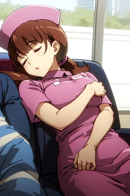 bwnurse, nurse, nurse cap, ponytail, sleeping, subway 