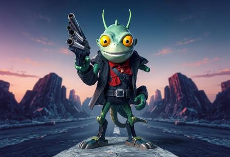A symmetric portrait of a smart-looking, long Humanoid Slime from Transformers, standing on an Ice Age Panic backdrop, wielding a gun, inspired by John Button and Jajaboonords' Flipjimtots. This high-res, 4K artwork features sharp lines, vibrant colors, and stunning details, from the eyes and clothes to the dipstick tail and connector. The dynamic action pose, captivating lighting, and vivid emotions create a powerful message. Handcrafted with precision, this unique piece boasts intricate details, trending on Artstation and showcasing a harmonious color palette, influenced by Raphael and Houdini styles. Available for CotW and eBay listings, this artwork embodies the Golden Ratio and contemporary aesthetics, sure to trend on ArtstationHQ and impress with its beautiful matte painting and balanced editing.