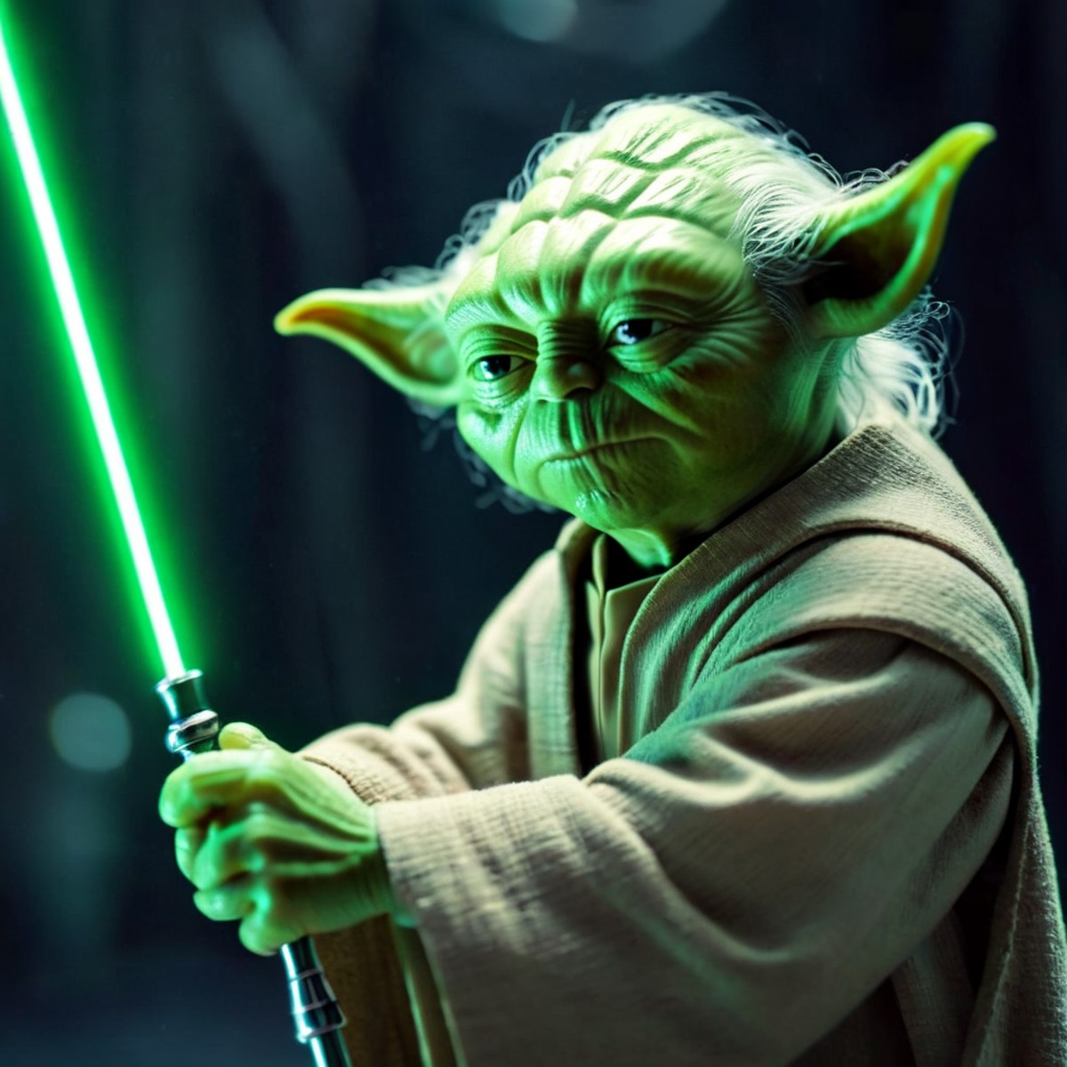 cinematic film still of  <lora:Yoda:1.2>
Yoda a cartoon yoda is holding a cane In Star Wars Universe, shallow depth of fie...