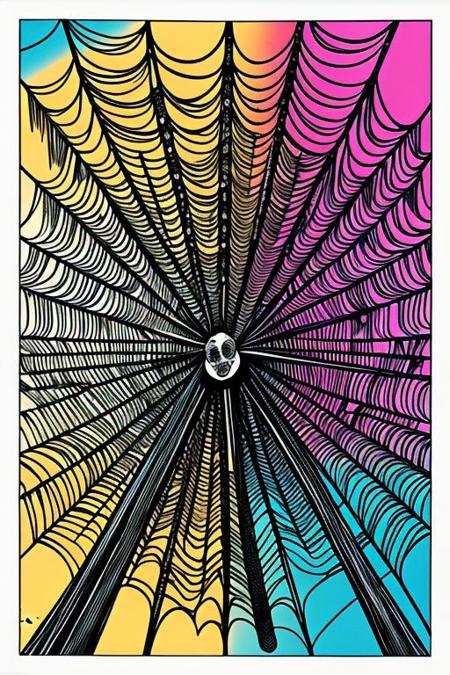 1950s comic style, spiders catching angels, spider web, tangled, tied, subdued, bright saturated colors